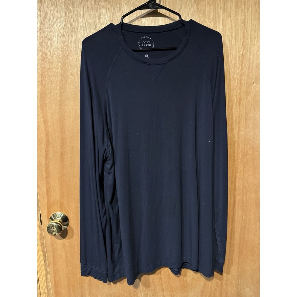 Cozy Earth XL Blue Pullover Crew Neck Long Sleeve T Shirt Viscose Bamboo (J)